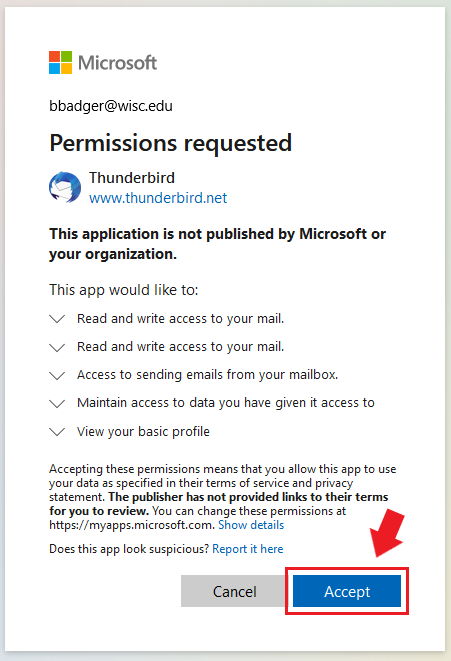 Permissions Request pop-up