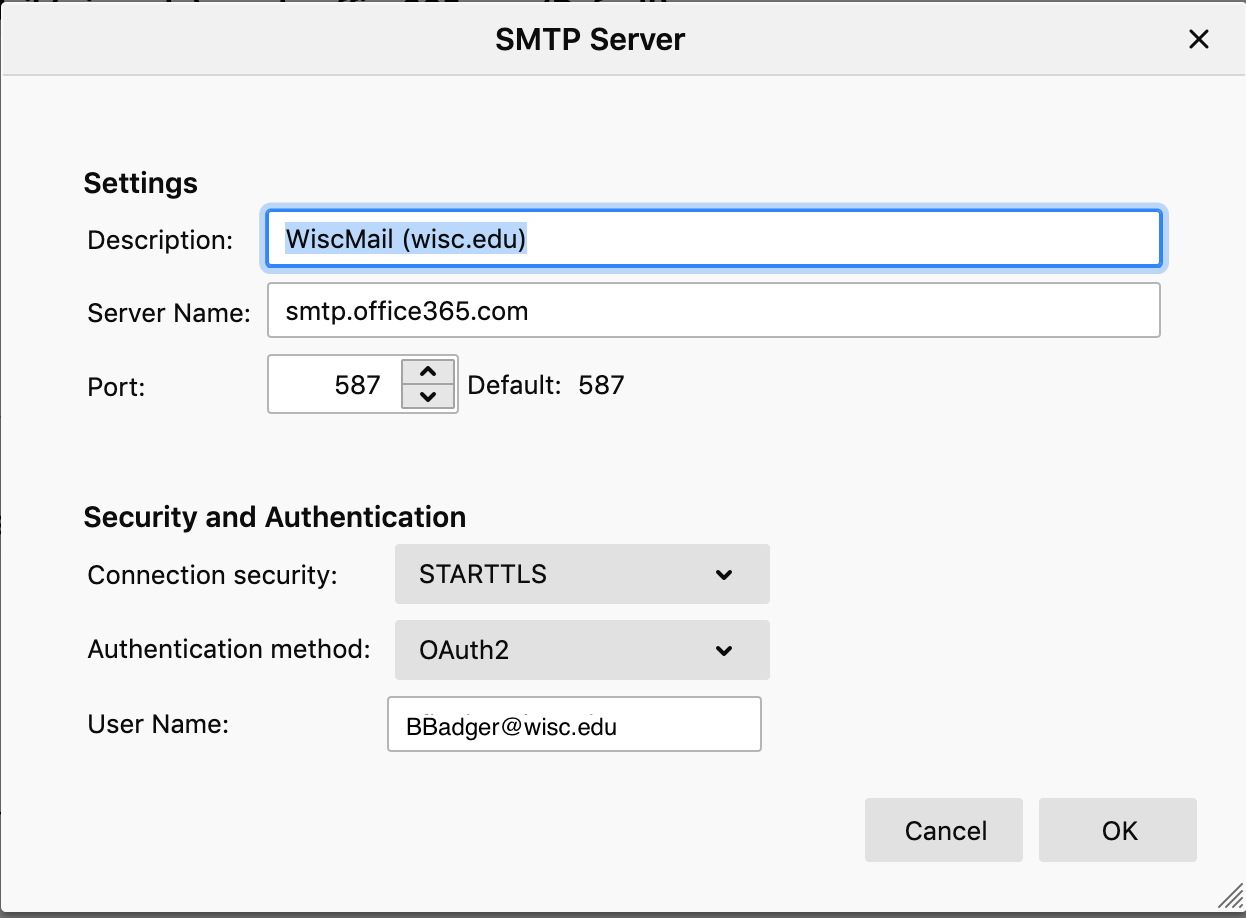 Outgoing Server Settings Outgoing Server Settings