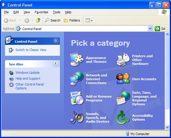 Control Panel: category view - click switch to classic view from the control panel panel