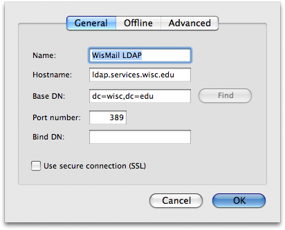 LDAP server settings menu