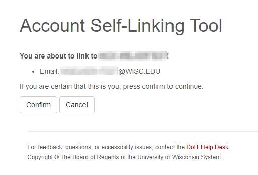 Email about account Self-Linking Tool