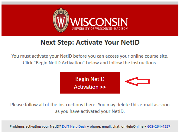 Red button Link to begin NetID activation