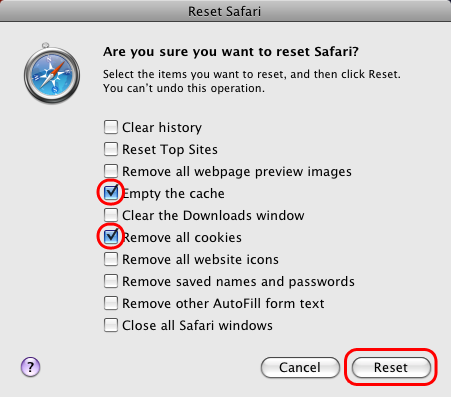 Safari 5 (Mac) - Clearing Cache and Cookies