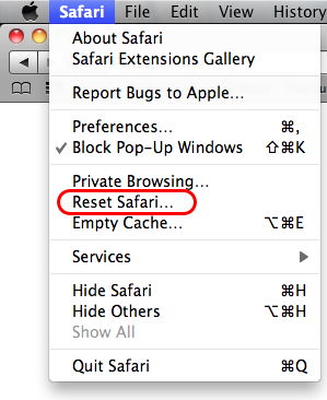 Safari > Reset Safari