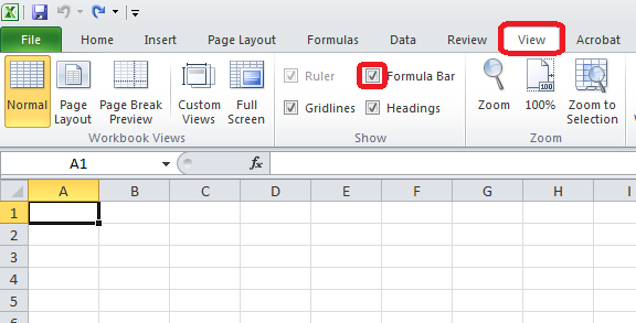Excel 2010 Formula Bar Option
