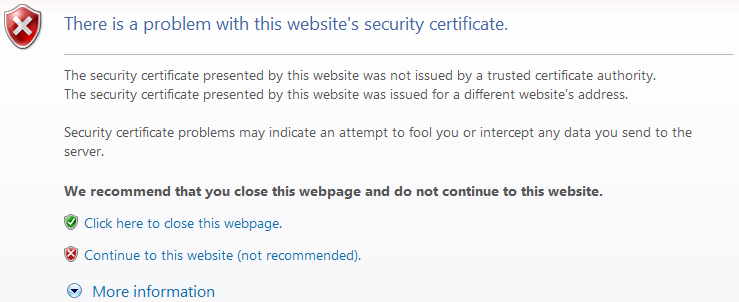 There is a problem with this website's security certificate.