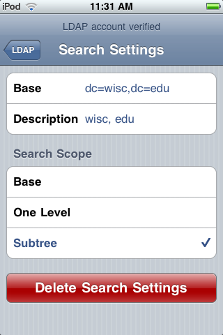 Search Base settings menu