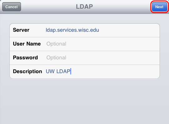 Enter in LDAP information.