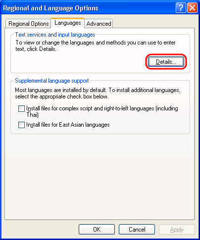 Click the Languages tab, then press the Details... button.