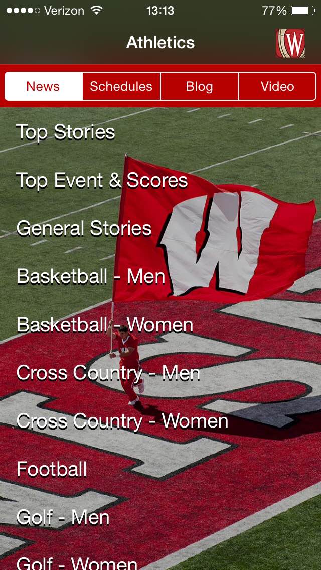 Categories of athletics-related info are displayed