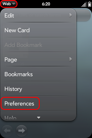 Tap web, then preferences