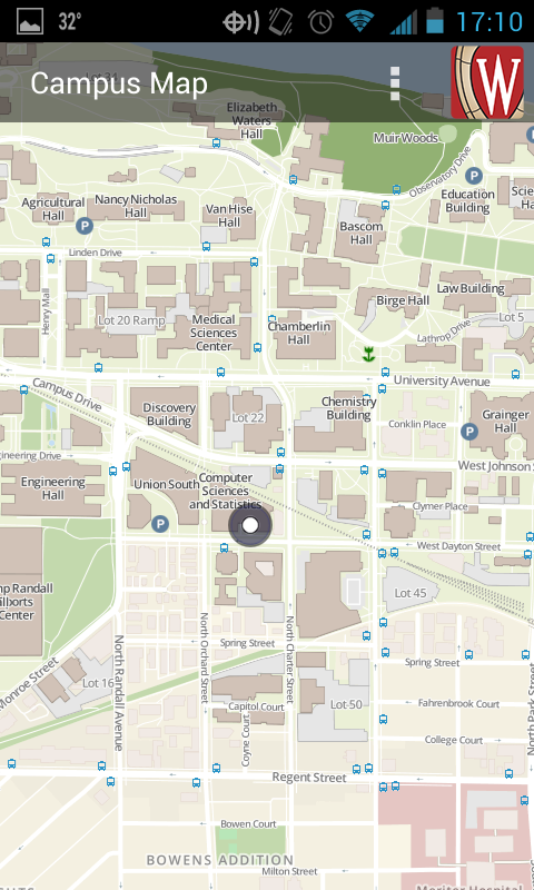 The default view of the campus map before searching
