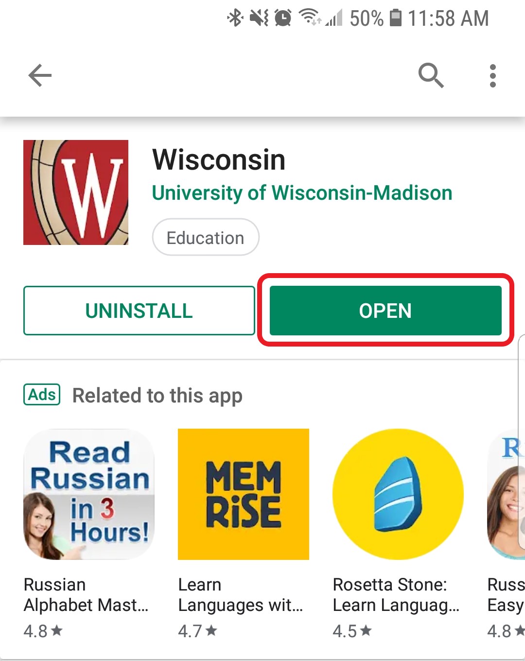 The Wisconsin App is ready to be opened