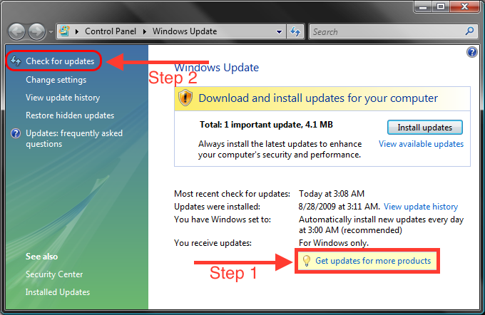 Vista check for updates