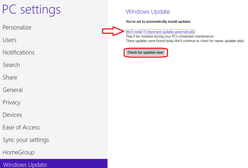 Windows 8 PC Settings - Updates