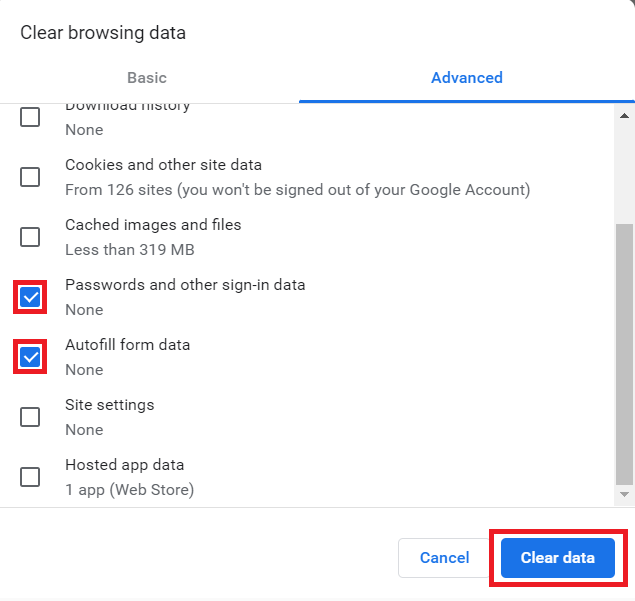 Red outline around options for options to select in menu
