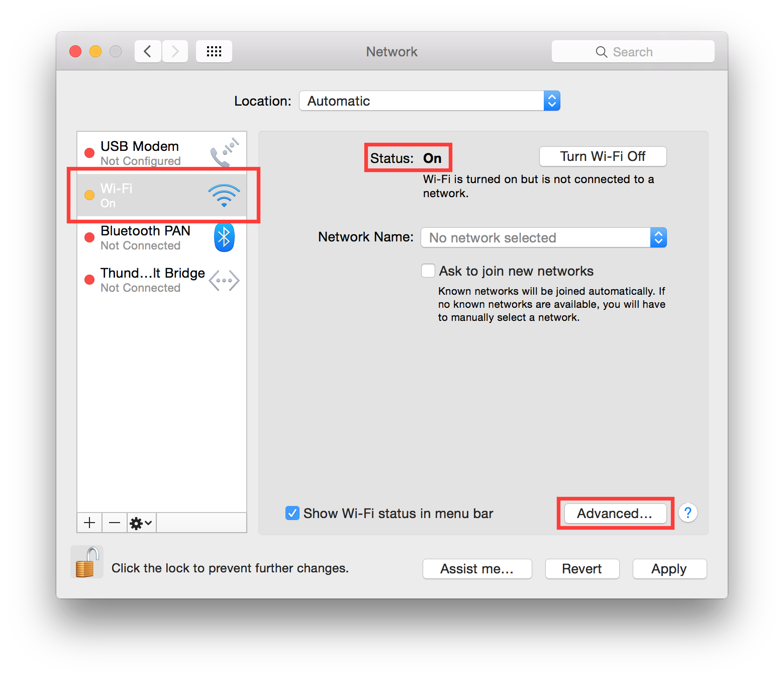 network system preference window