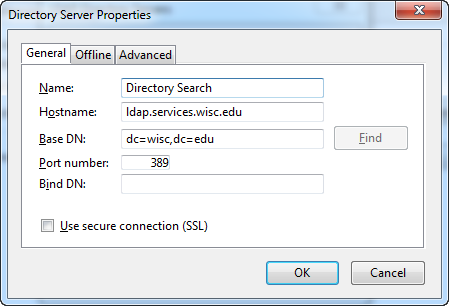 Directory Server Properties screen