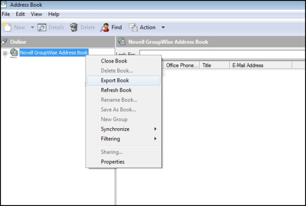 Select Address Book to Export