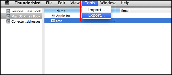 Select Address Book to Export