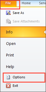 Options selection within File menu Options selection within File menu
