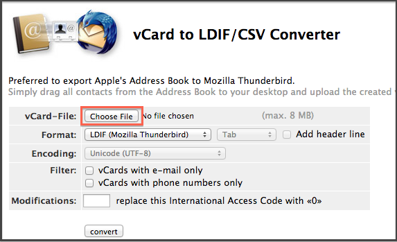 Convert vCard to .CSV File