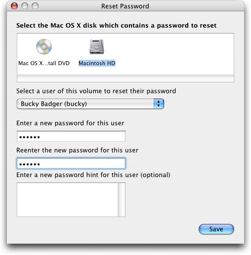 Reset Password window