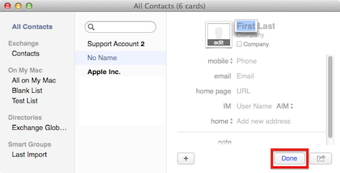 Contacts - click done button to save new contact