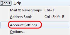 Accounts settings sub-menu selection