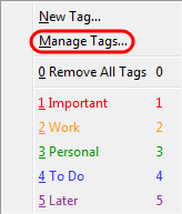 Manage Tags sub-menu option