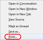 Print option within Other Actions menu