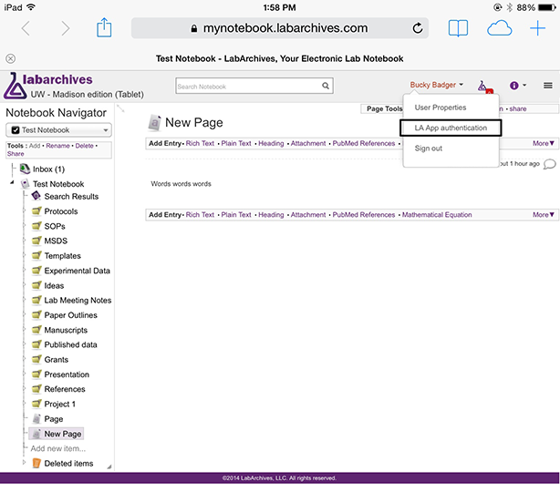 LA App Authentication menu LA App Authentication menu