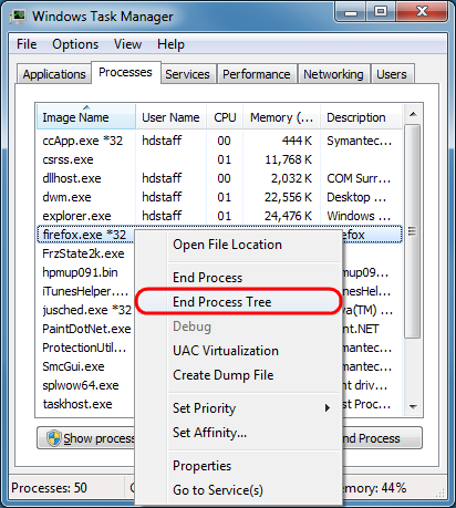 Right click the process, and click End Process Tree.