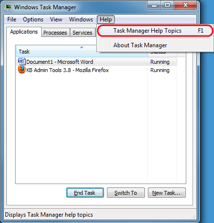Click Help, Task Manager Help Topics.