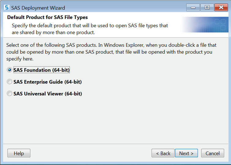 Default Product for SAS File Types