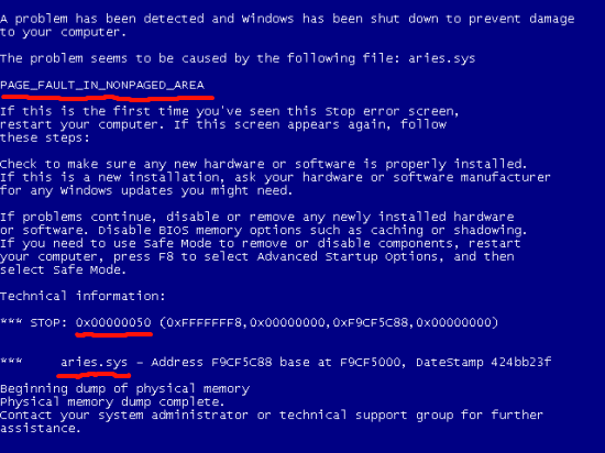 Example of a blue screen error in Windows XP
