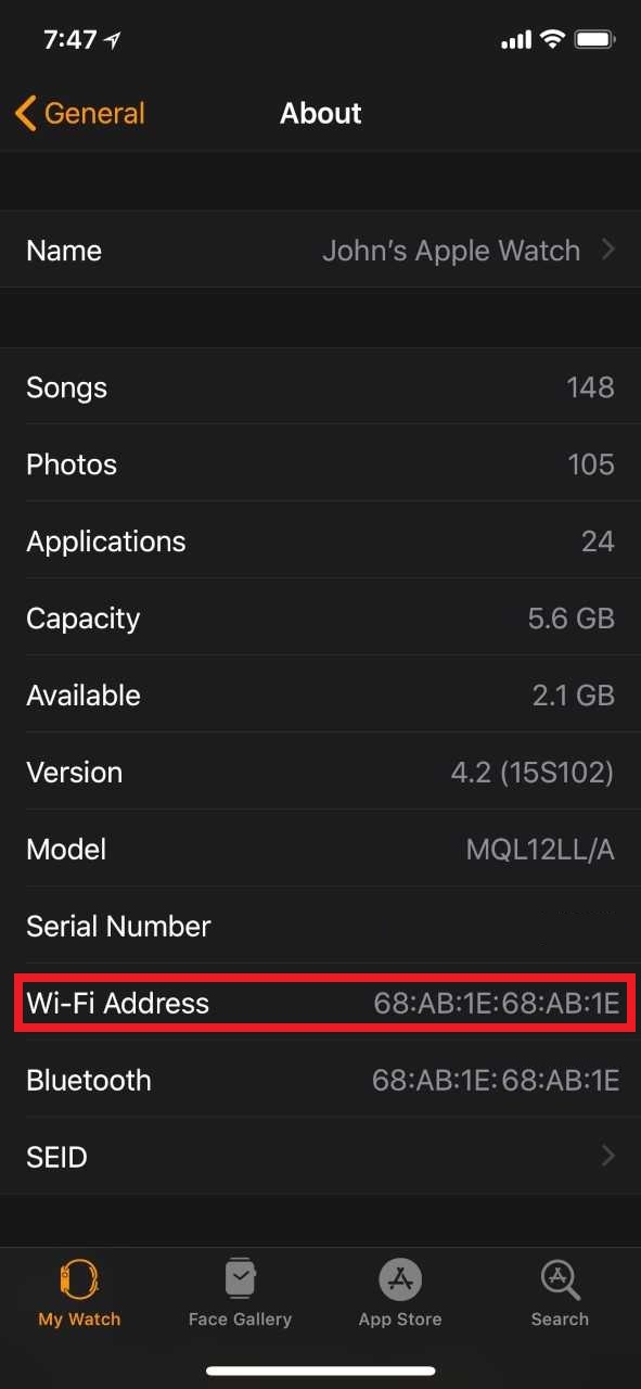 View the MAC/WiFi Address