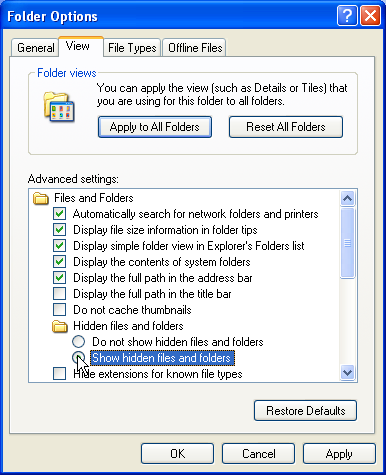 Folder options - View tab