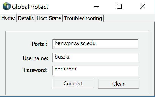 A screenshot displaying an example of the portal URL, username, and password. This information is provided in text in this document.
