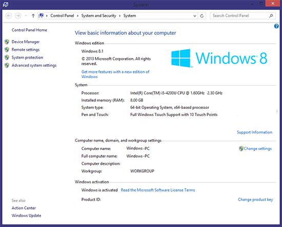 System Information in Windows 8.