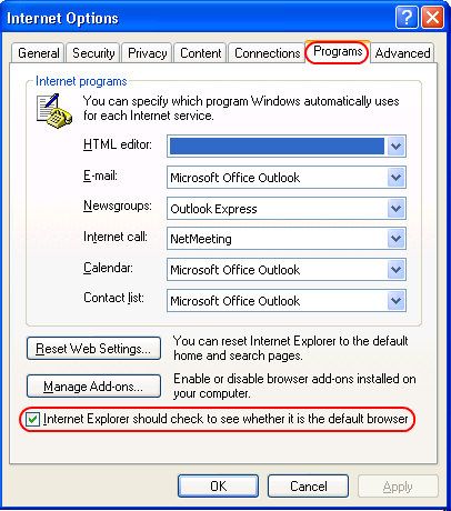 Internet Options window