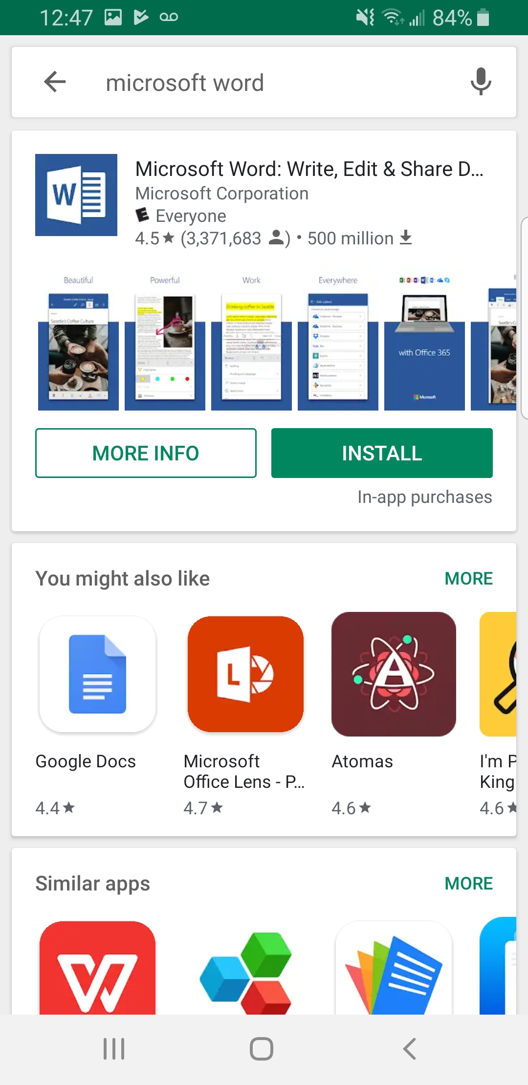 Microsoft Word In The Play Store
