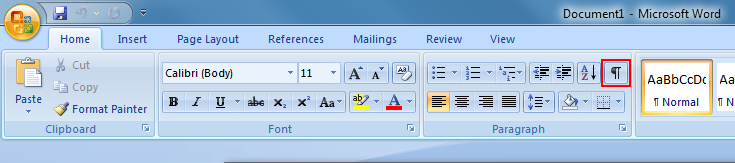 In newer versions of Word, it will appear under the Home tab in the upper right-hand corner of the Paragraph section