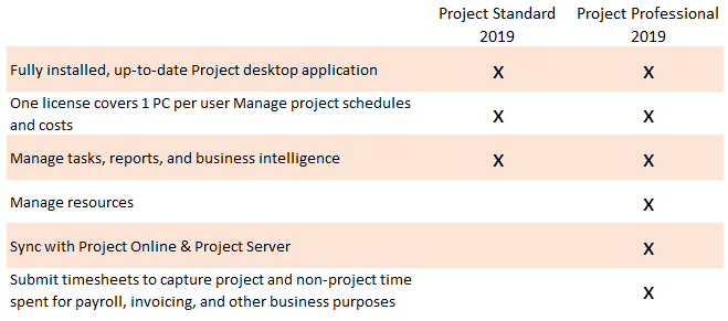 Main Differences between Project Standard and Project Pro