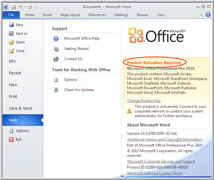 Office 2010 Activation Required