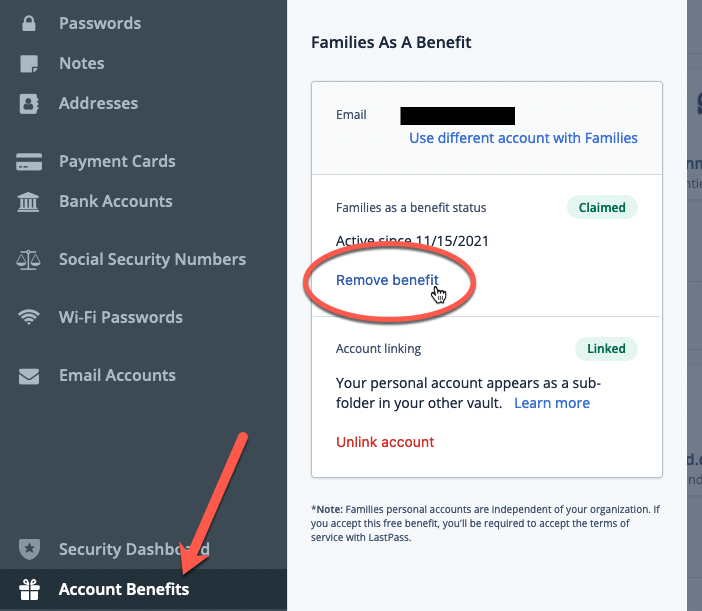 Account benefits