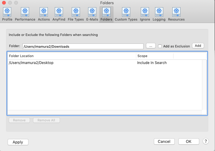 Folder selection on Mac