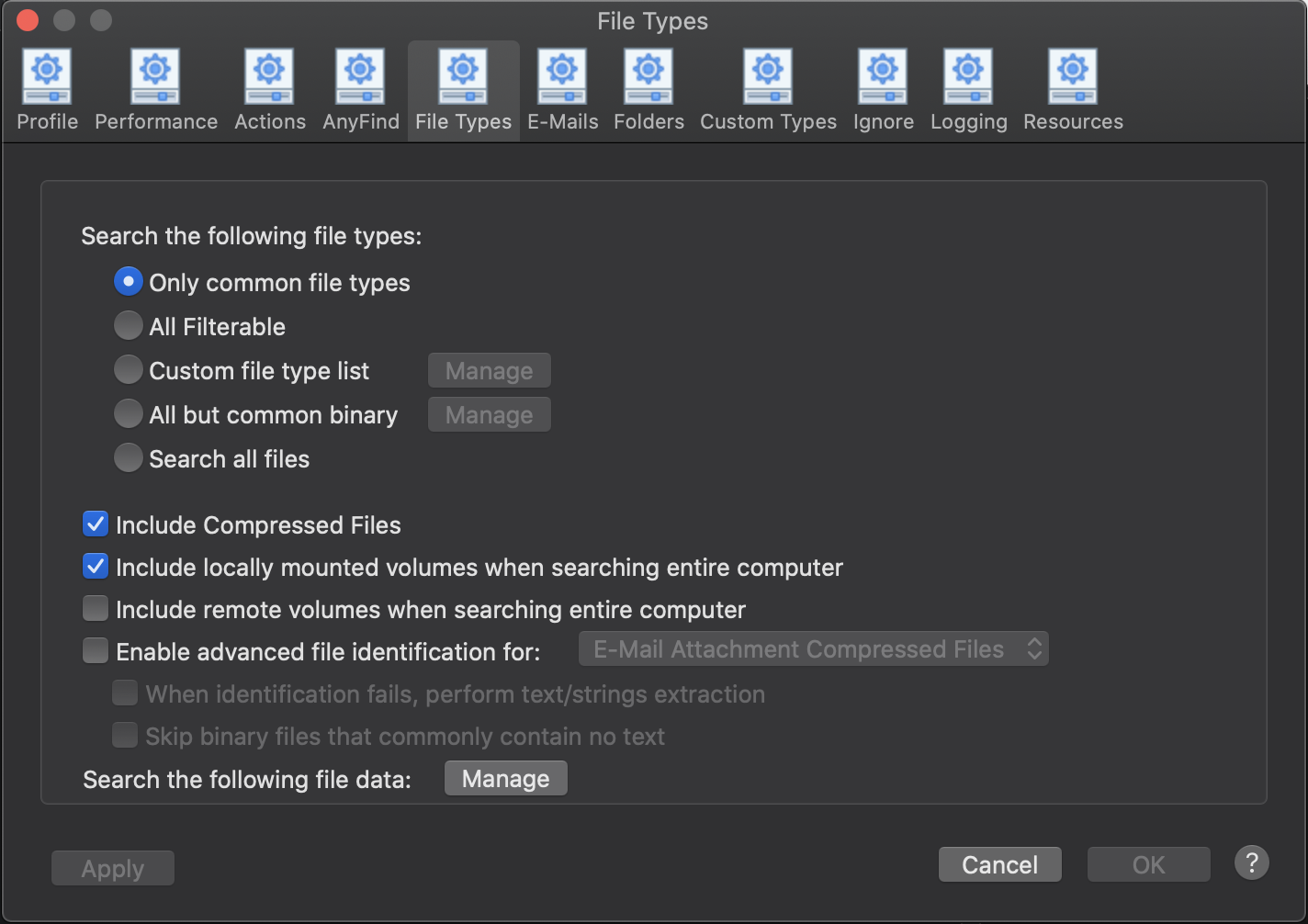 Sensitive data type selection on Mac