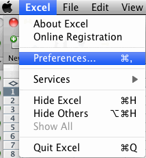 Excel menu