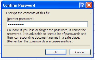 In the Reenter password box, type the password again, then click OK.